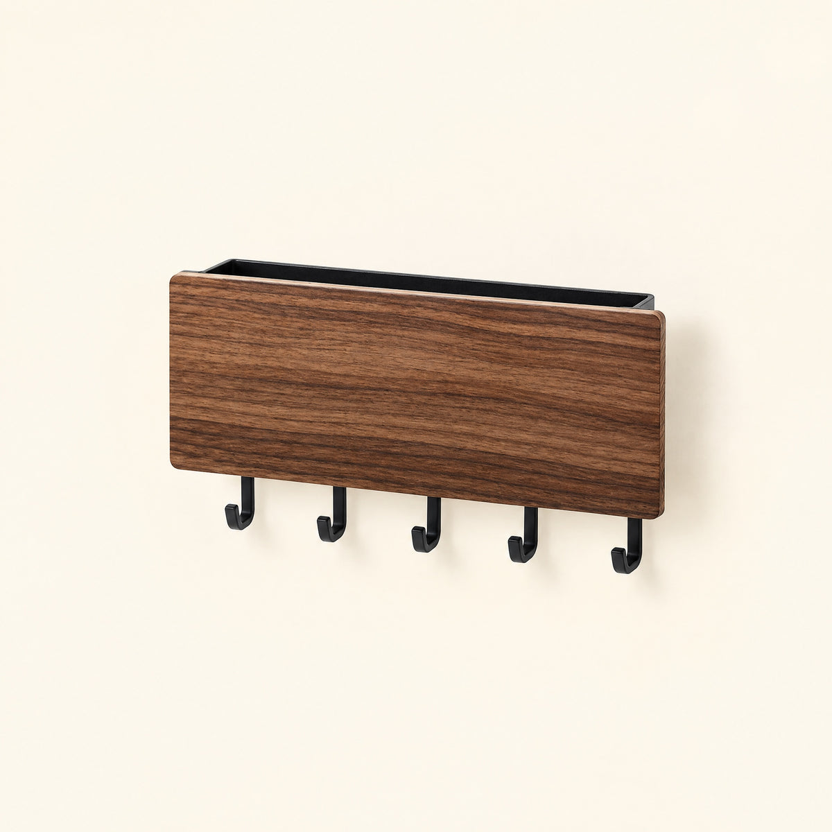 5 Hook Wooden Key Rack in Black