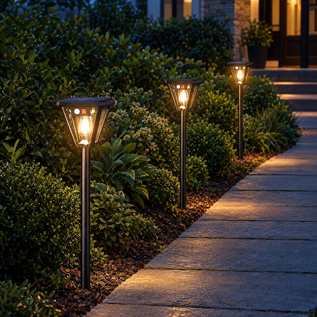 Solar Security Light with Motion Sensor along a garden path