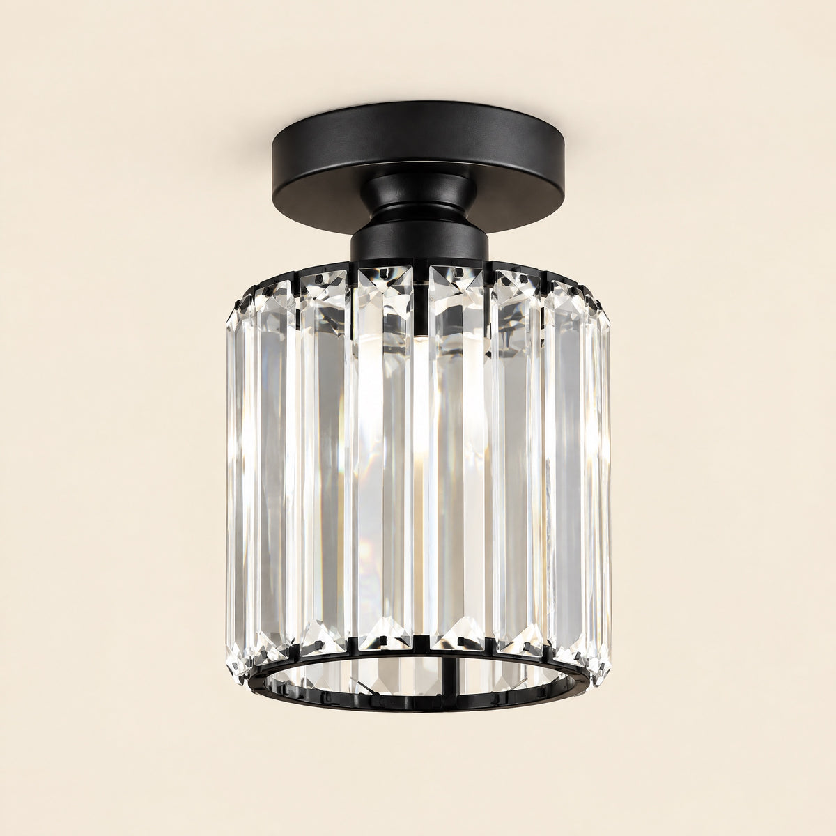 Crystal Ceiling Light – Round Black
