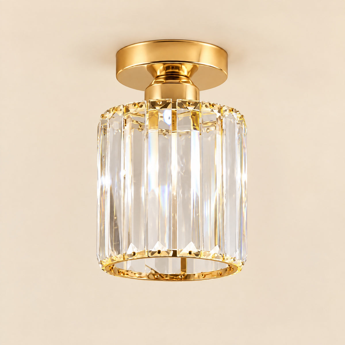 Flush Hallway Light in Round Gold