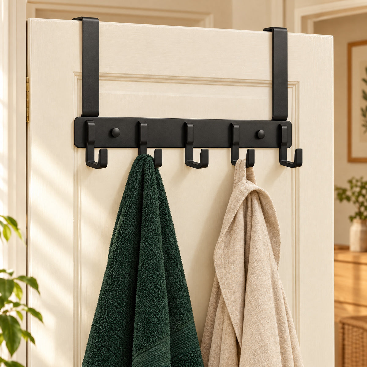 Over Door Hooks – 6-Hook Steel Back of Door Rack