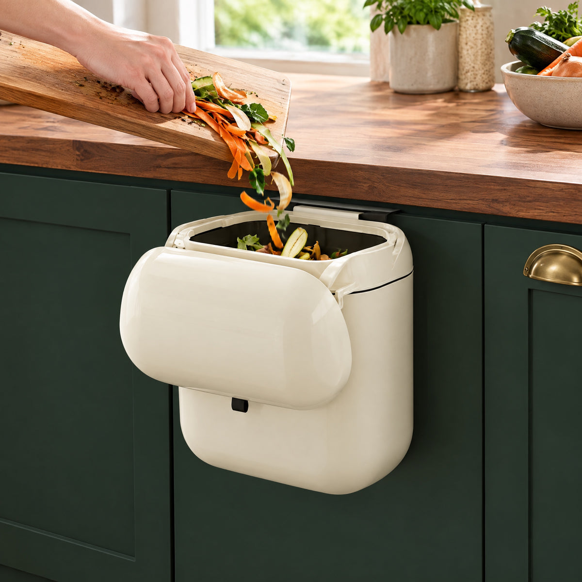 Wall Mounted or Cupboard Door Kitchen Bin in use