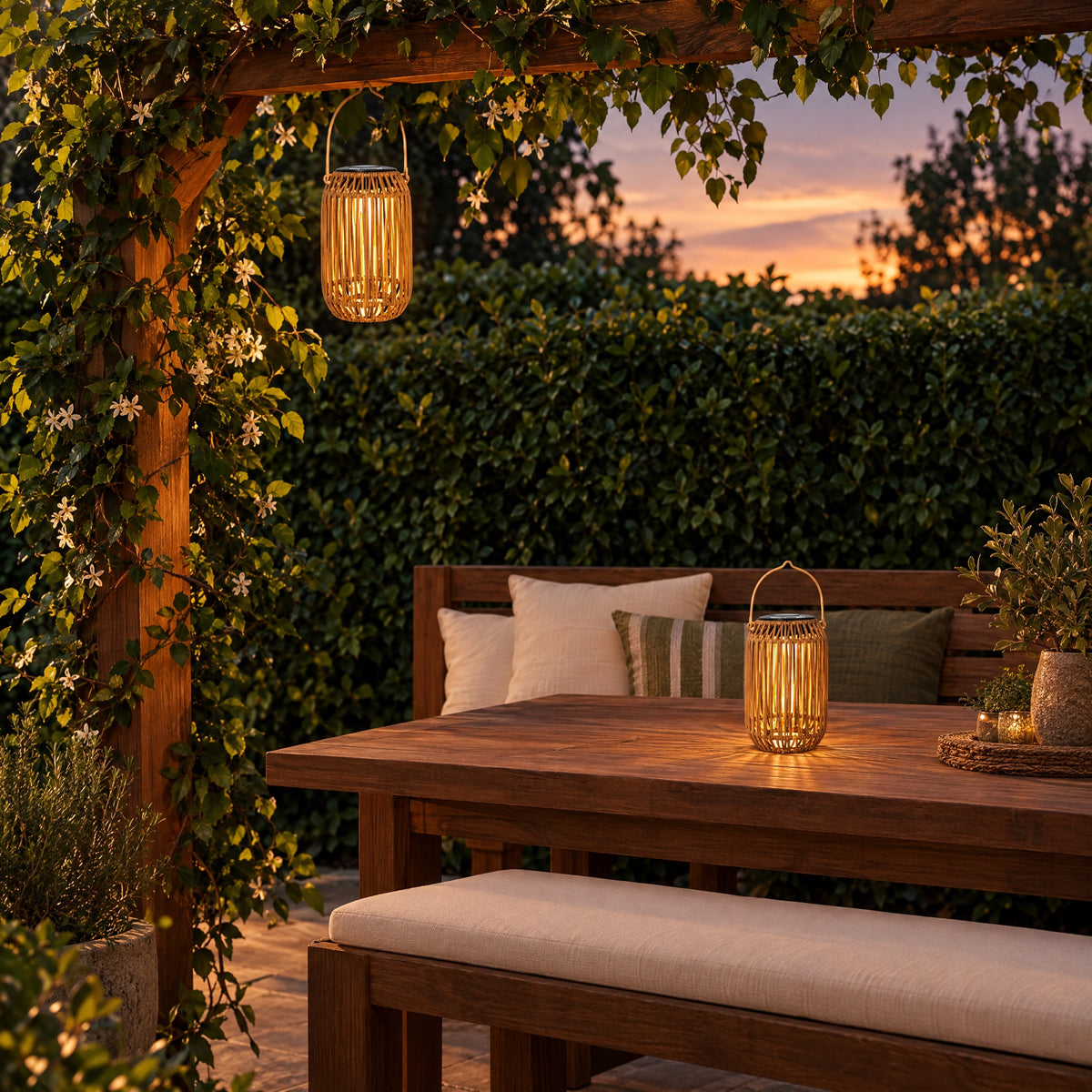 Rattan Solar Lantern in the garden