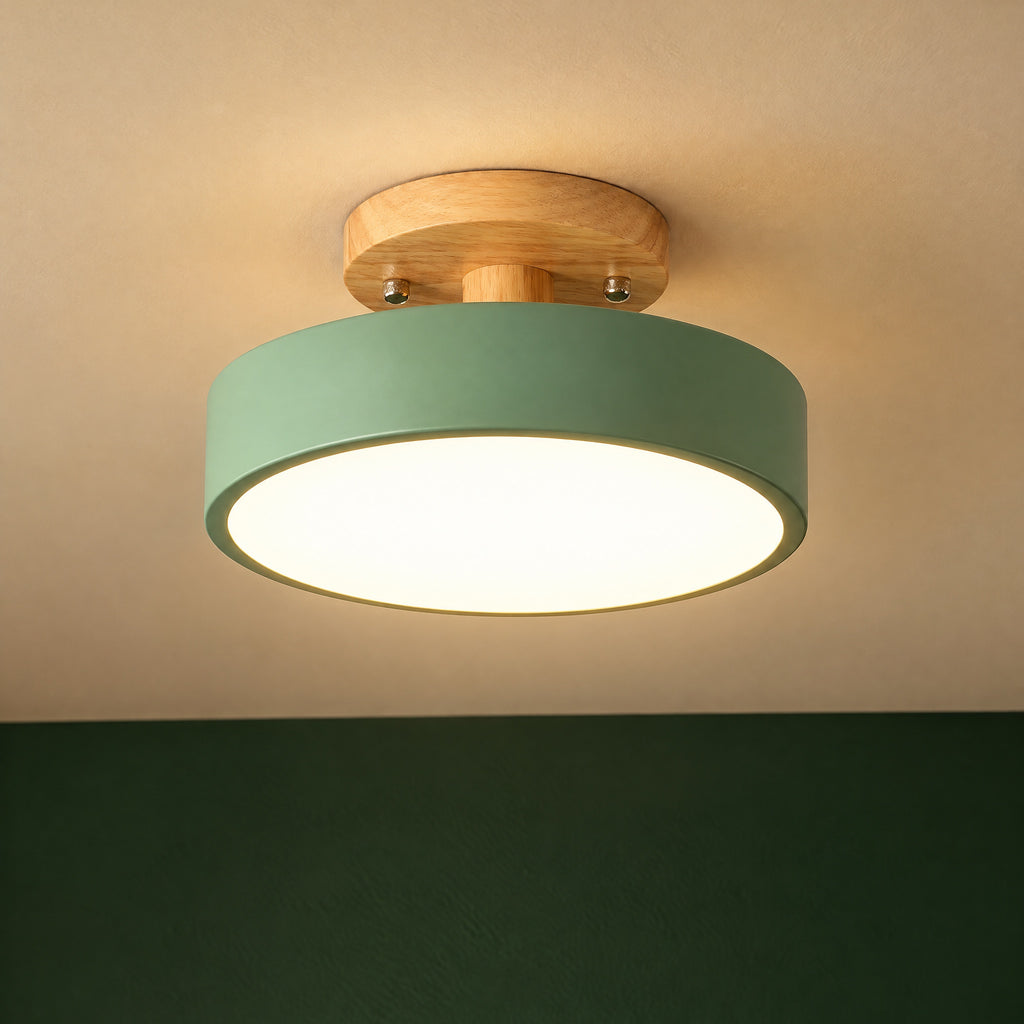 Hallway Ceiling Light – Scandi Wood Ring LED Flush Light 18cm