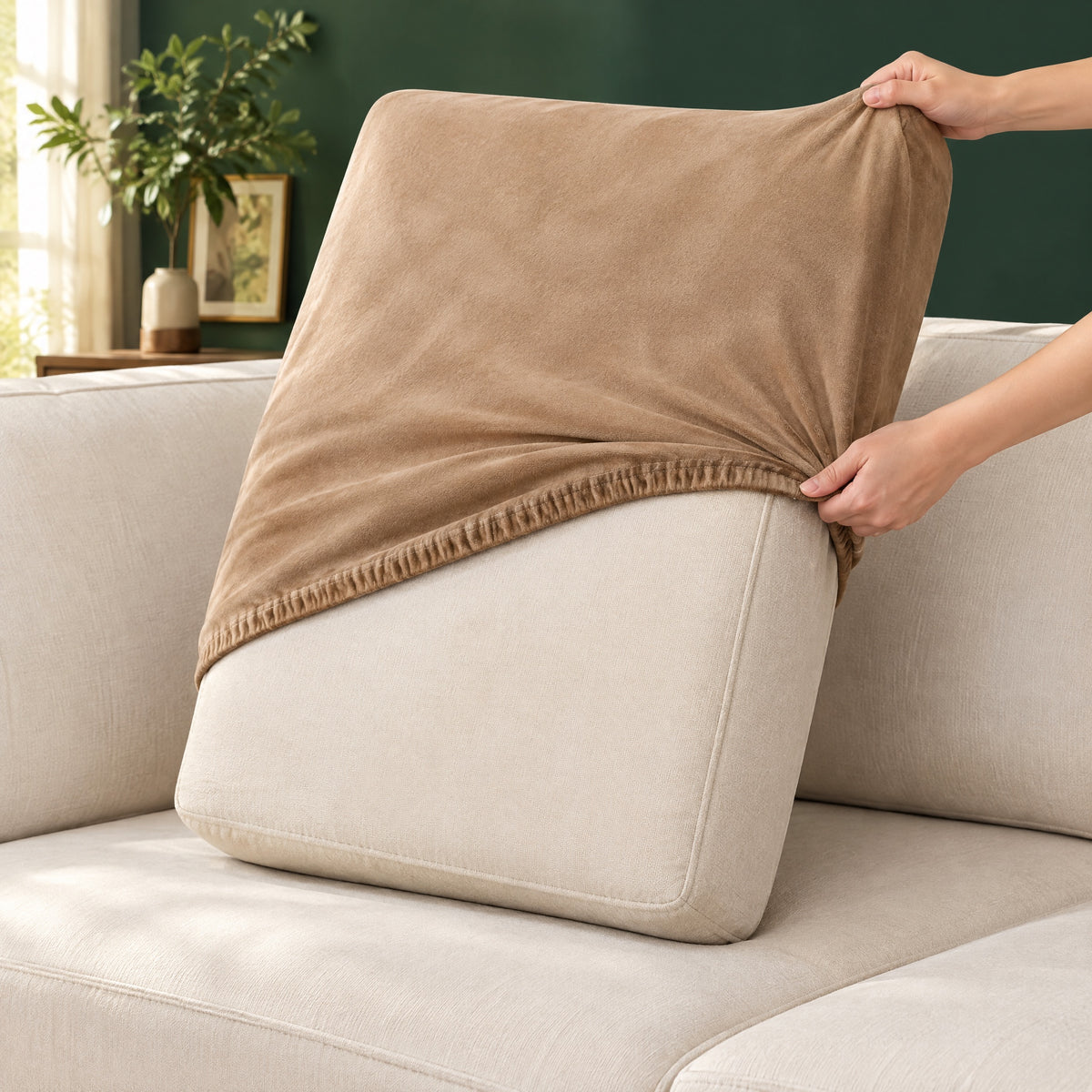 Stretch Velvet-Feel Seat Cover in use