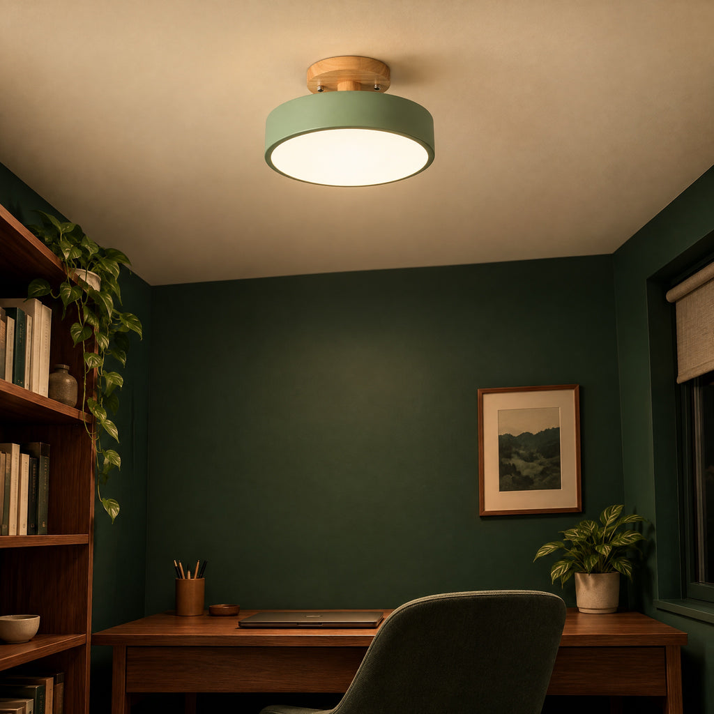 Scandi Wood Ring LED Flush Light 18cm in use