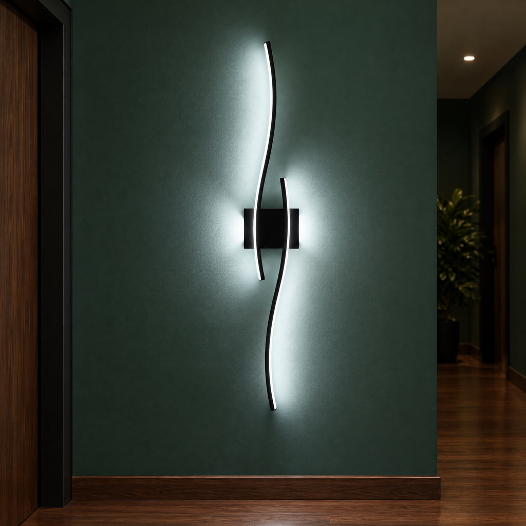 Black Wall Light – Modern LED Wave Wall Sconce 89cm