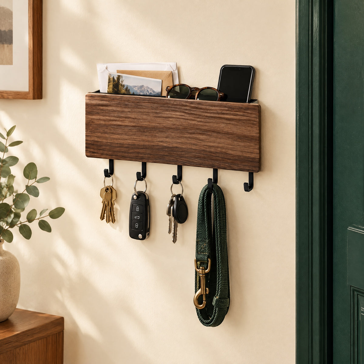 5 Hook Wooden Key Rack in use