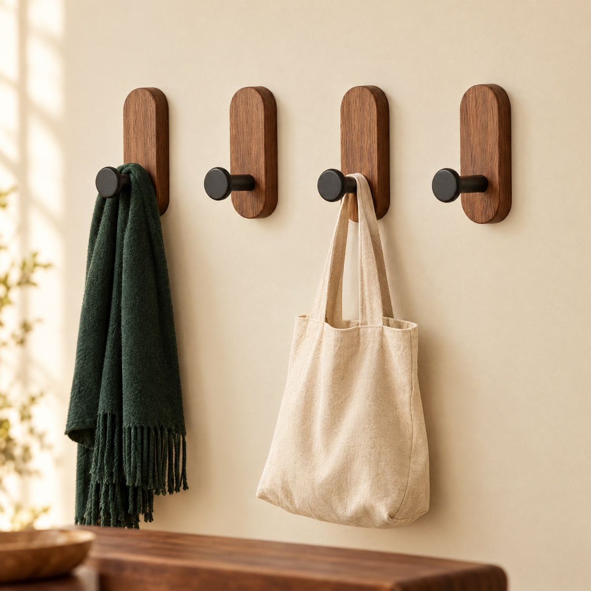 Wooden Coat Hooks – Self Adhesive No-Drill Wall Hooks