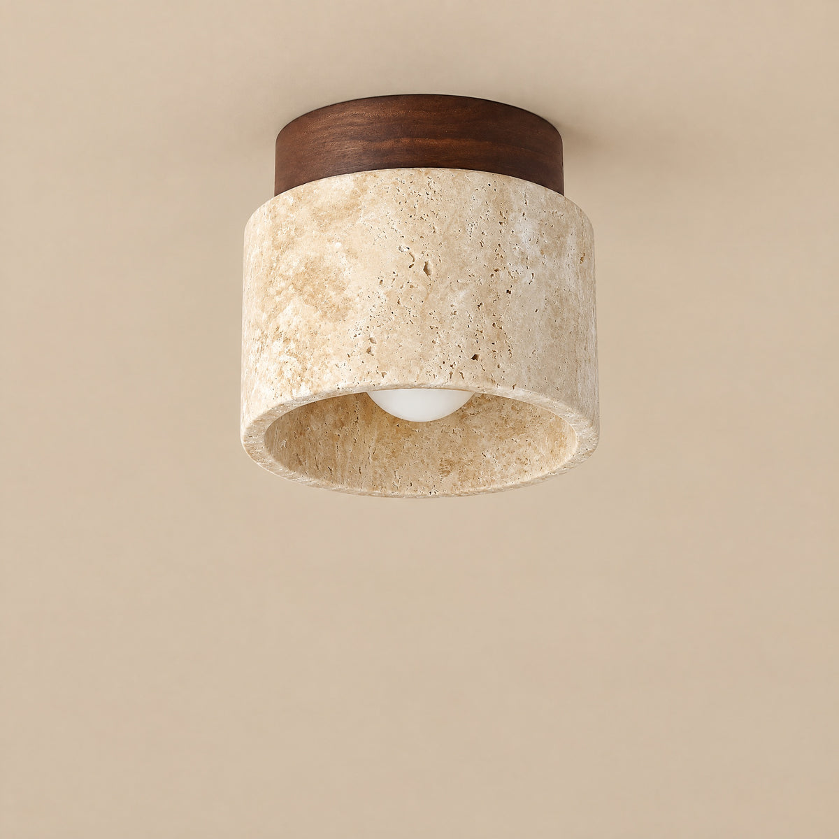 Japandi Stone & Wood Flush Light in Walnut