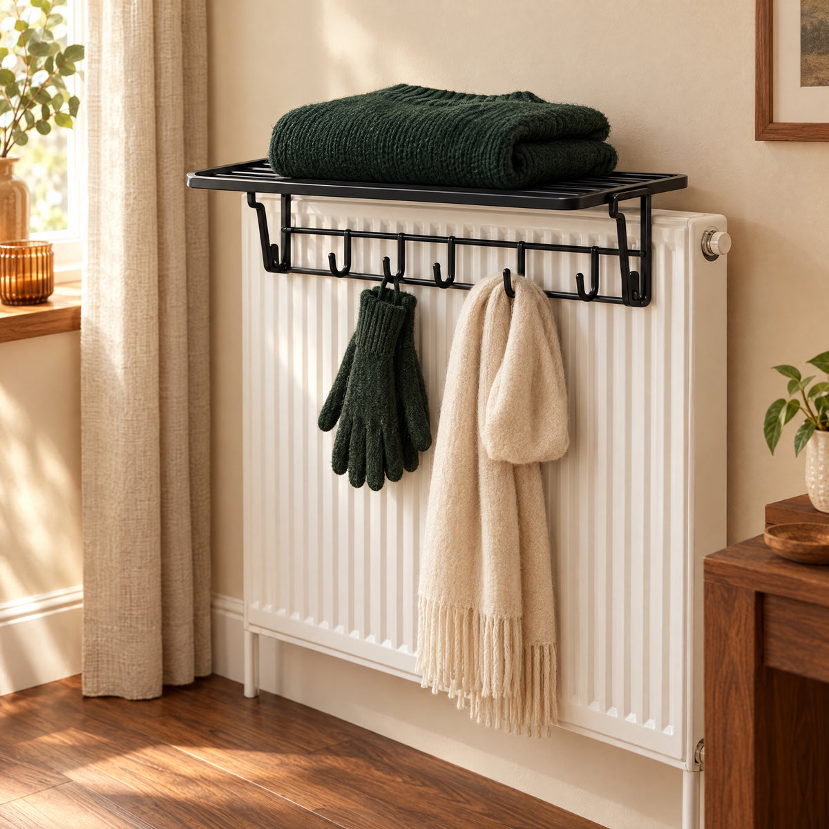 No-Drill Radiator Drying Rack – Pull-Out Airer for Coats & Winter Clothes