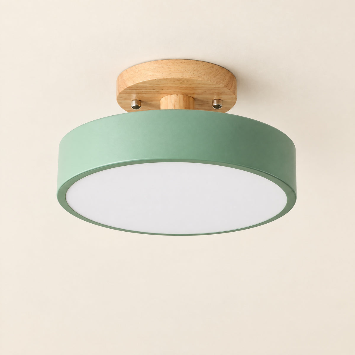 Scandi Wood Ring LED Flush Light 18cm in Green