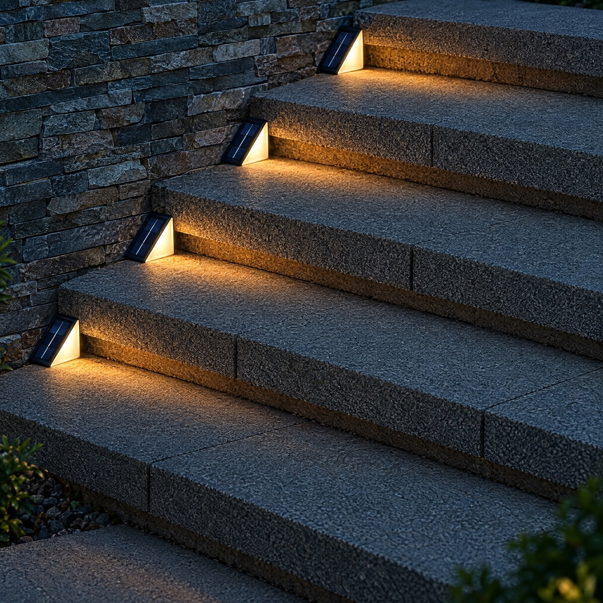 Solar Deck Lights on garden steps