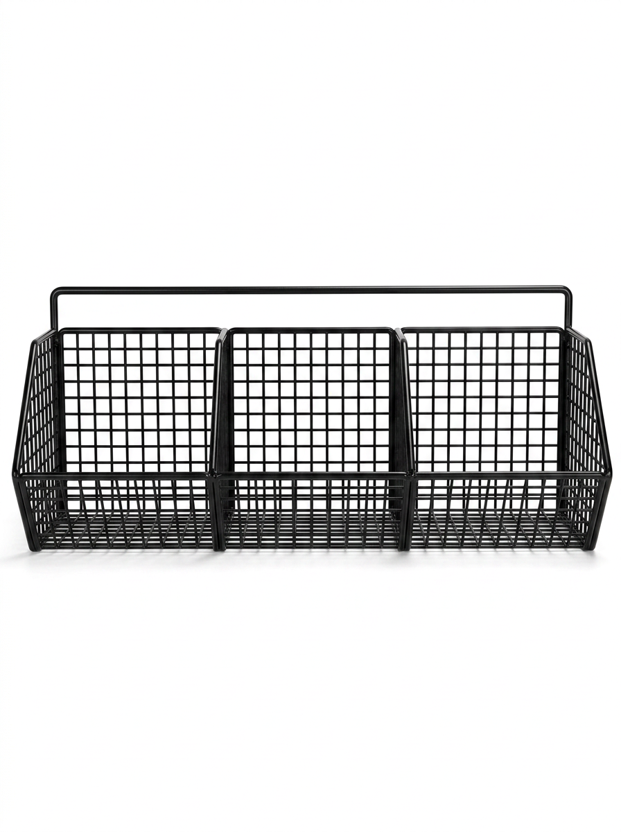 Fixless no-drill black wire wall storage basket