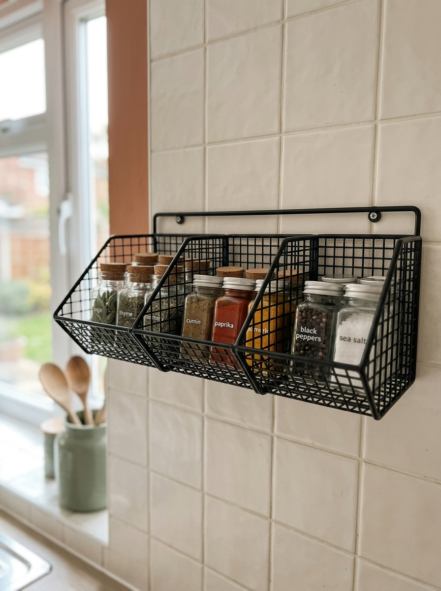 Fixless no-drill black wire wall storage basket