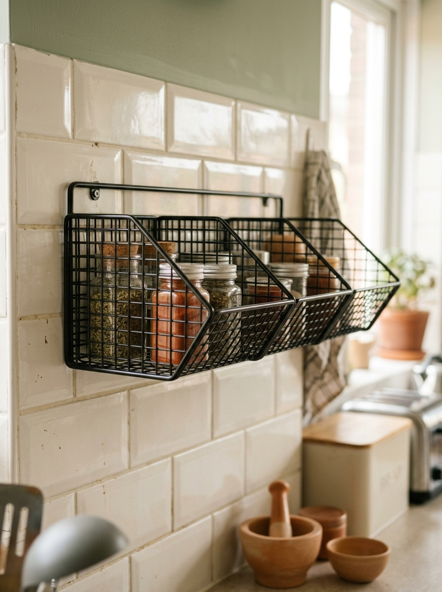 Fixless no-drill black wire wall storage basket