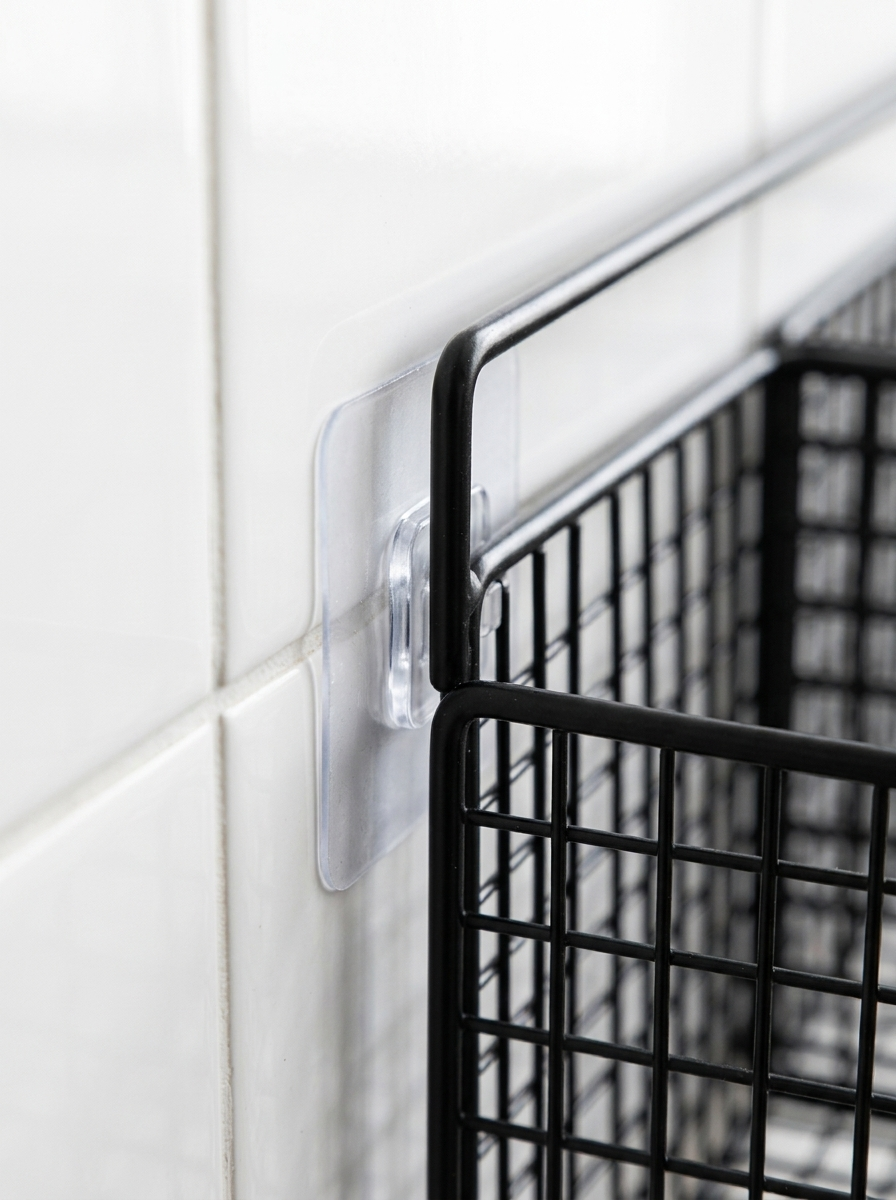 Fixless no-drill black wire wall storage basket