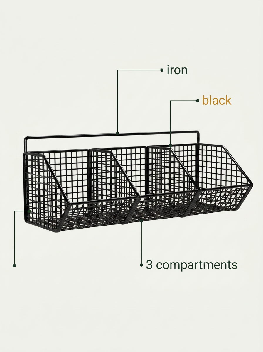 Fixless no-drill black wire wall storage basket