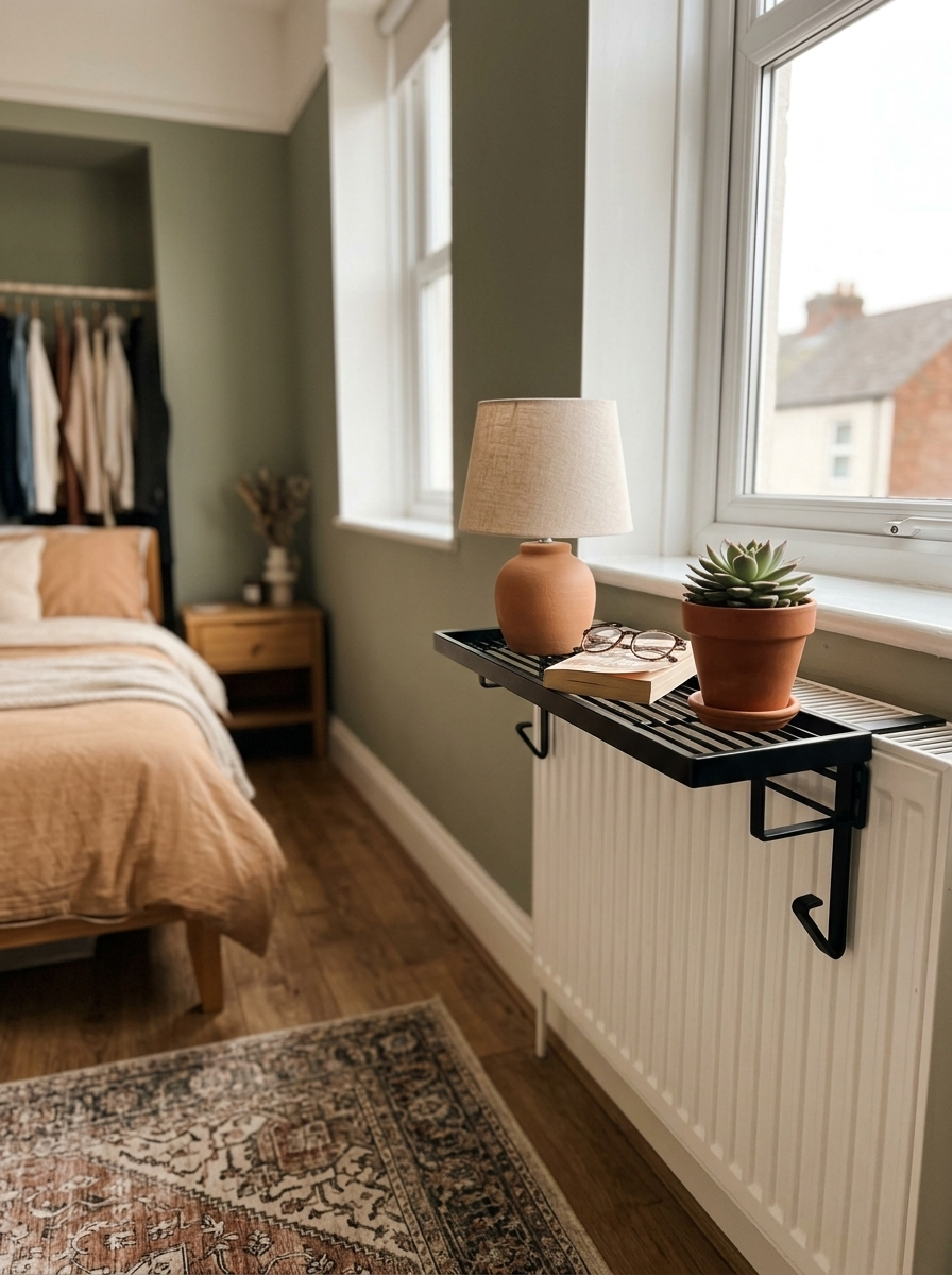 Fixless no-drill black radiator shelf topper