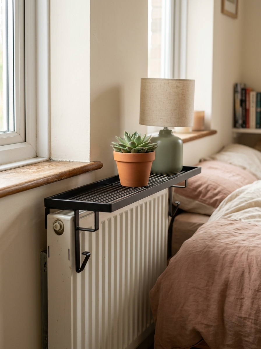 Fixless no-drill black radiator shelf topper
