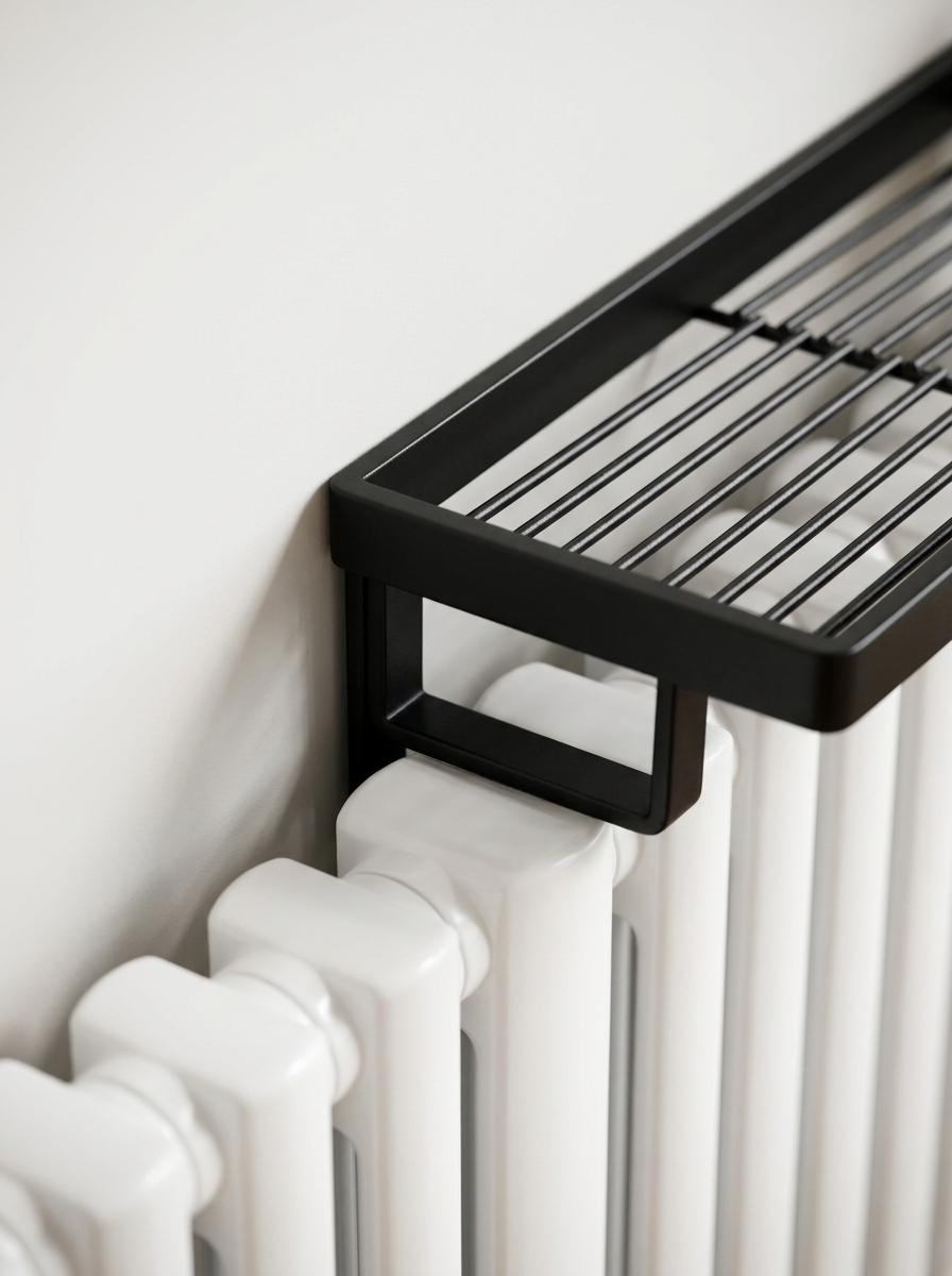 Fixless no-drill black radiator shelf topper