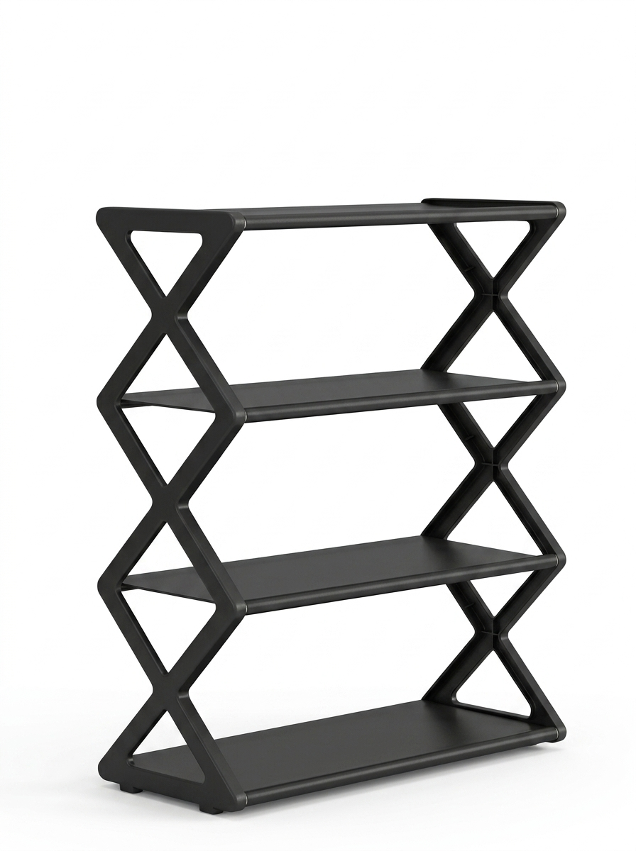 Fixless stackable 4-tier freestanding black shoe rack