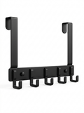 Fixless over-door 6-hook rack in black for coats and towels