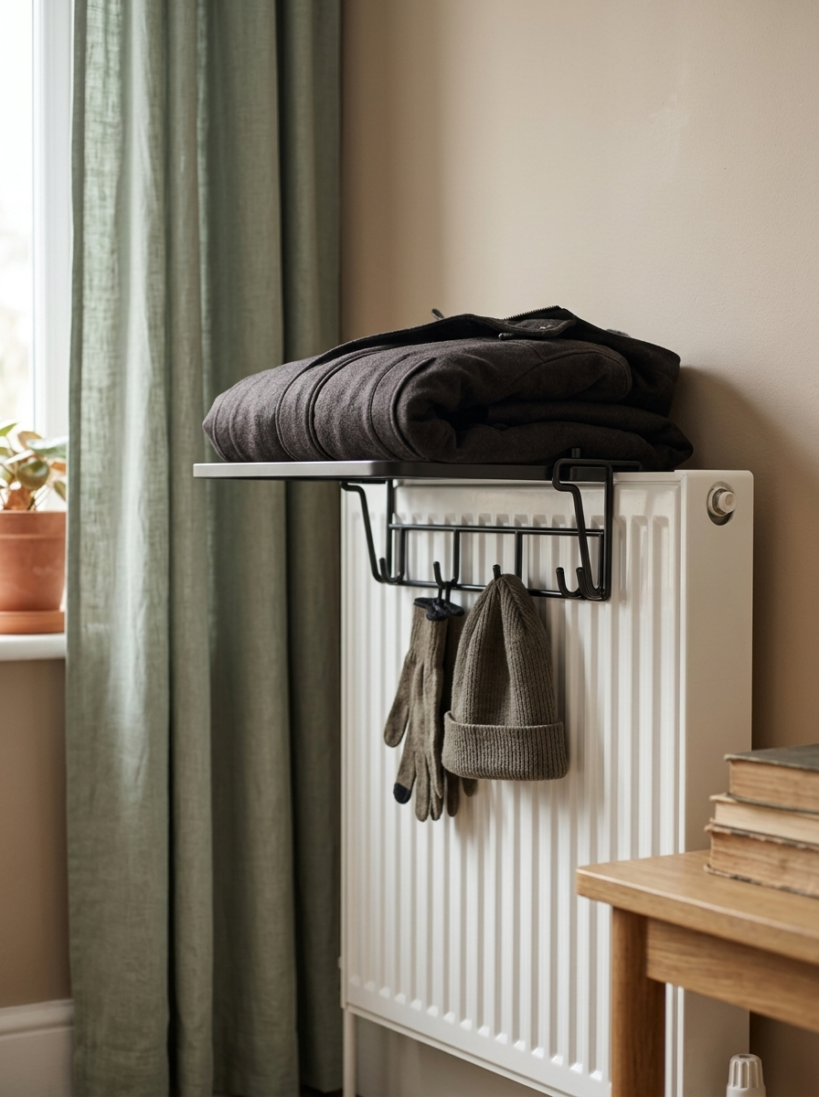 Fixless no-drill black radiator pull-out drying rack