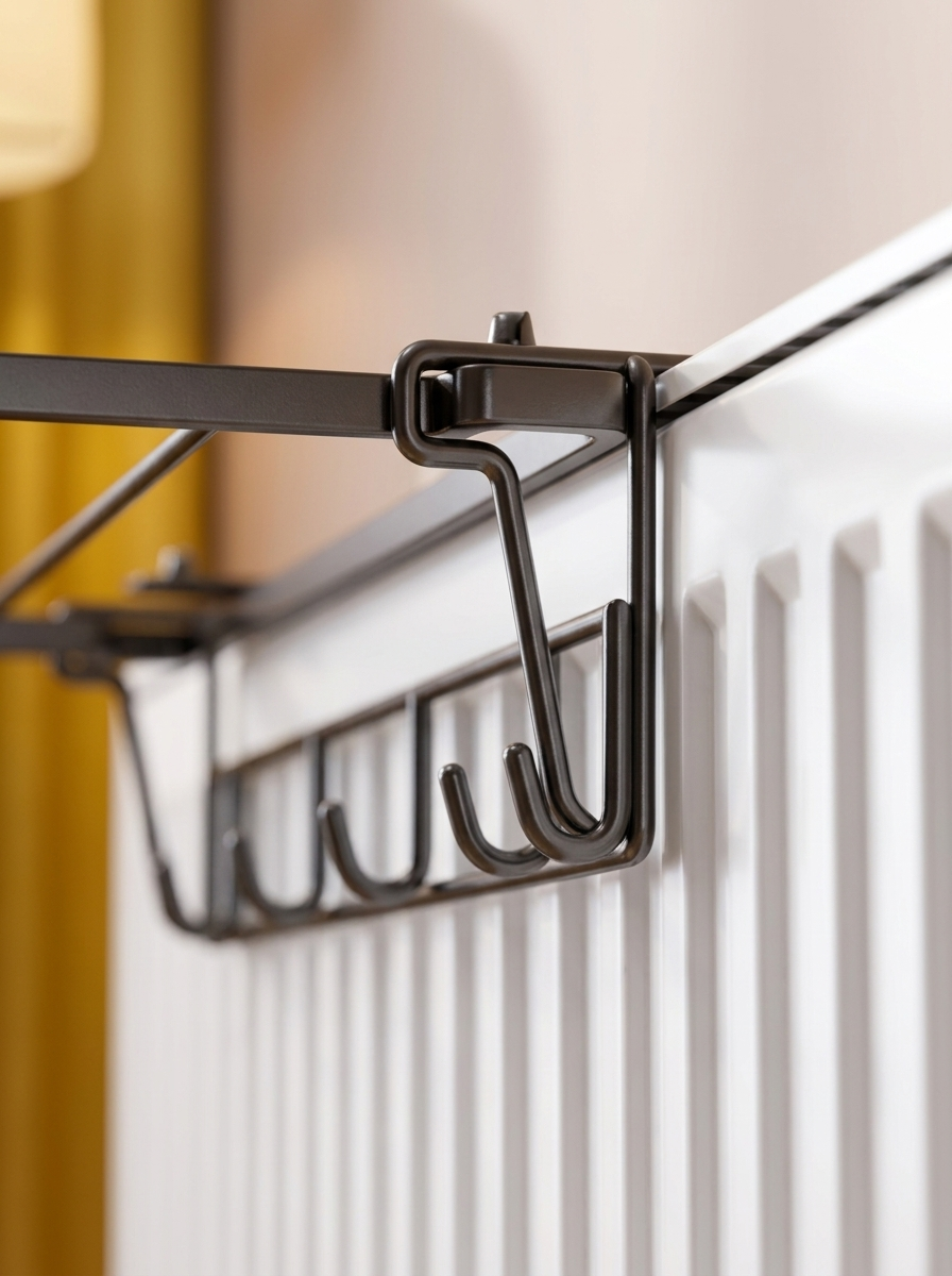 Fixless no-drill black radiator pull-out drying rack