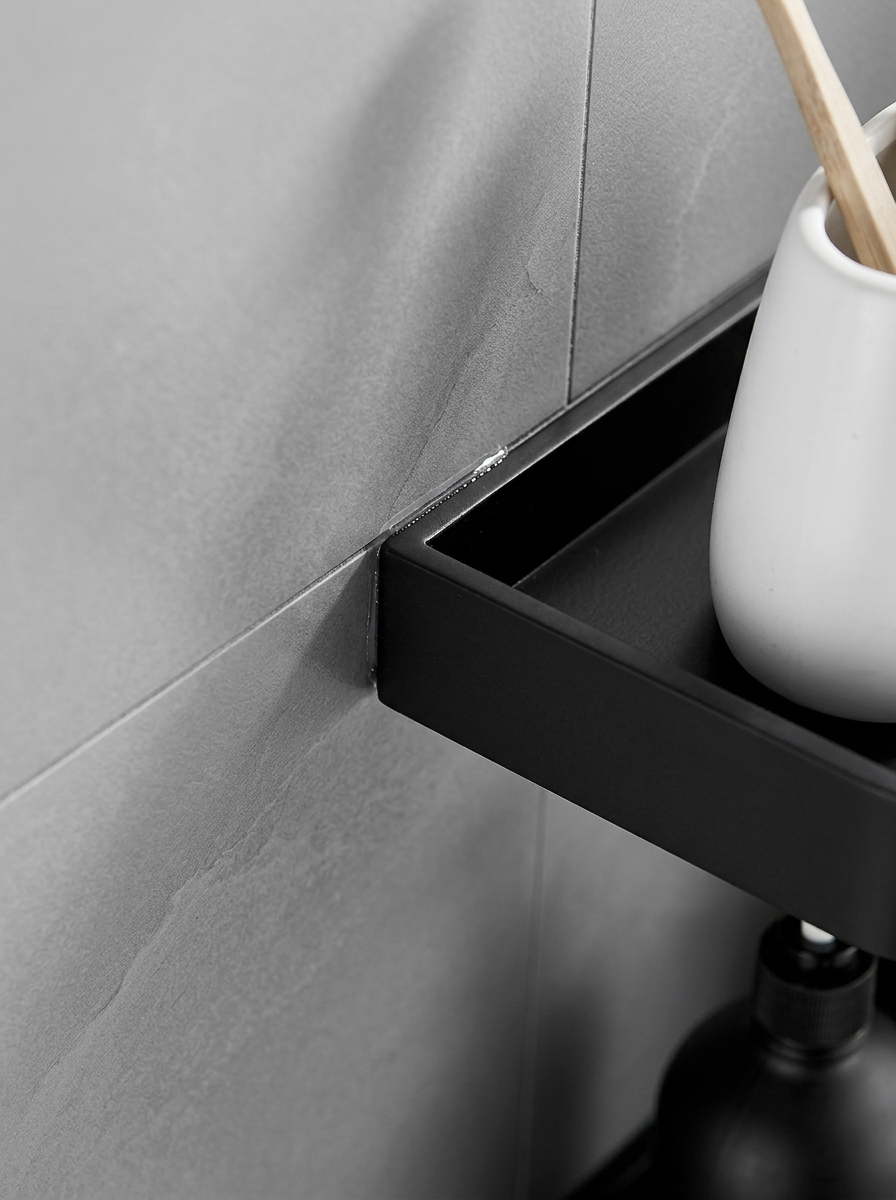 Fixless no-drill 3-tier black corner bathroom shower shelf