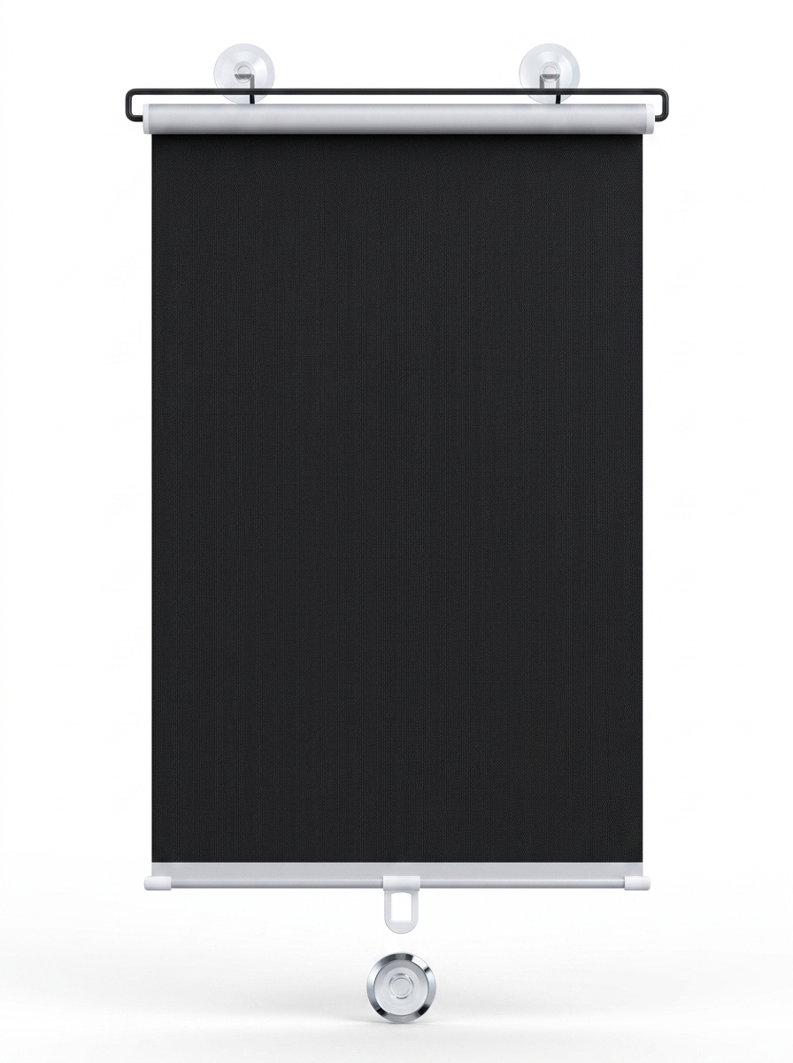 Fixless no-drill suction-cup blackout roller blind in black
