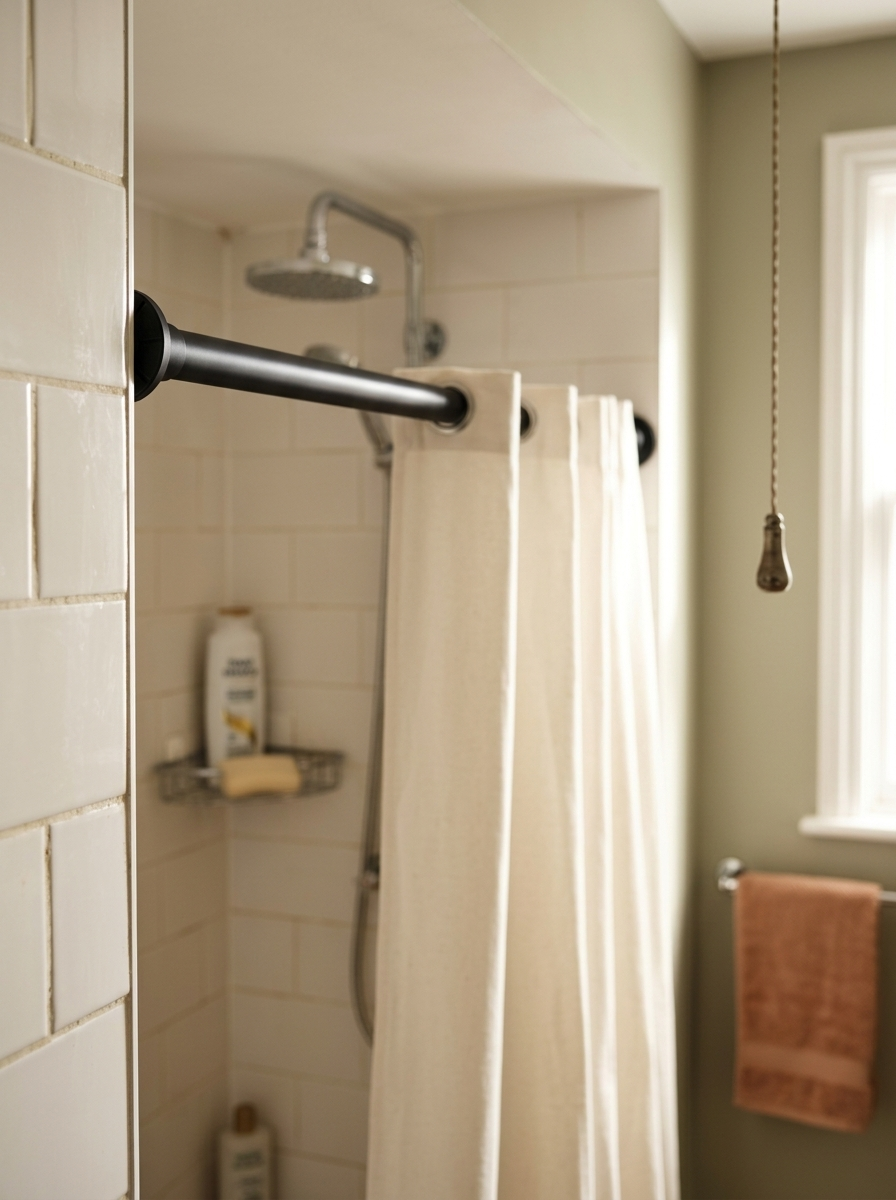 Fixless no-drill black spring tension rod, extendable telescopic pole