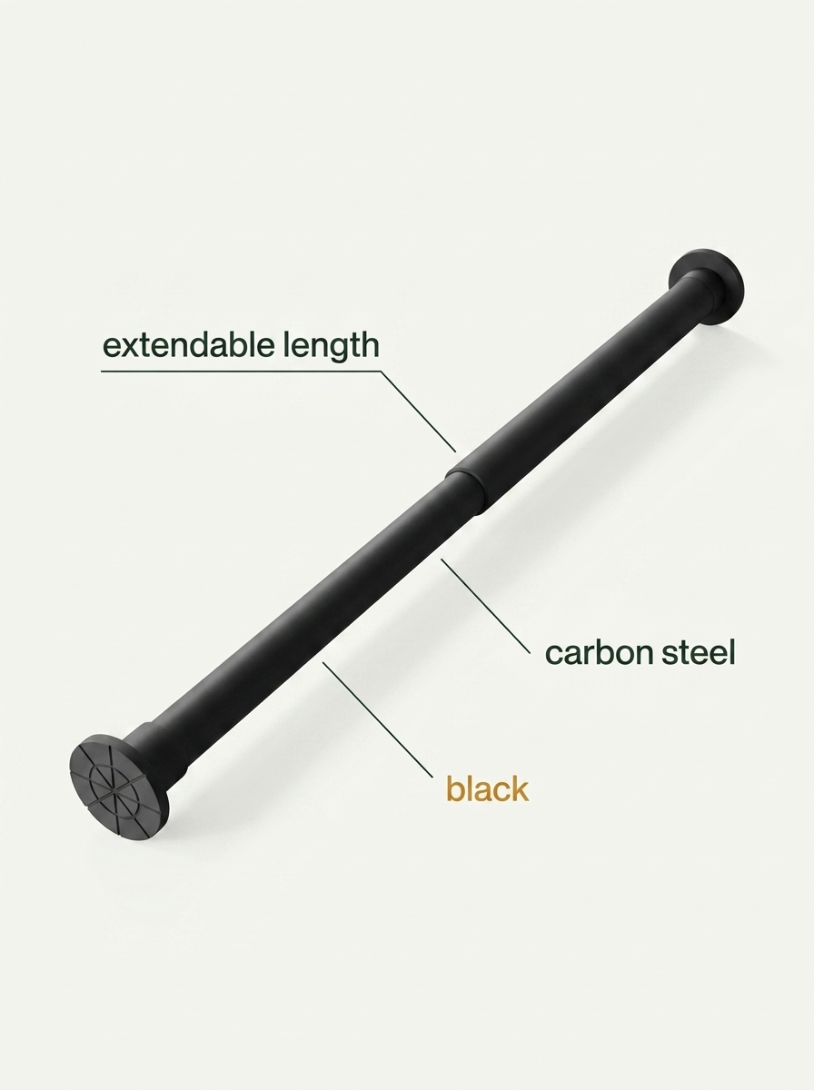 Fixless no-drill black spring tension rod, extendable telescopic pole