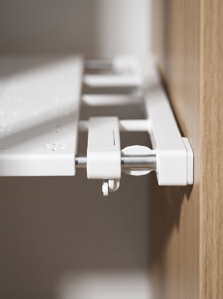 Fixless no-drill freestanding expandable wardrobe shelf in white
