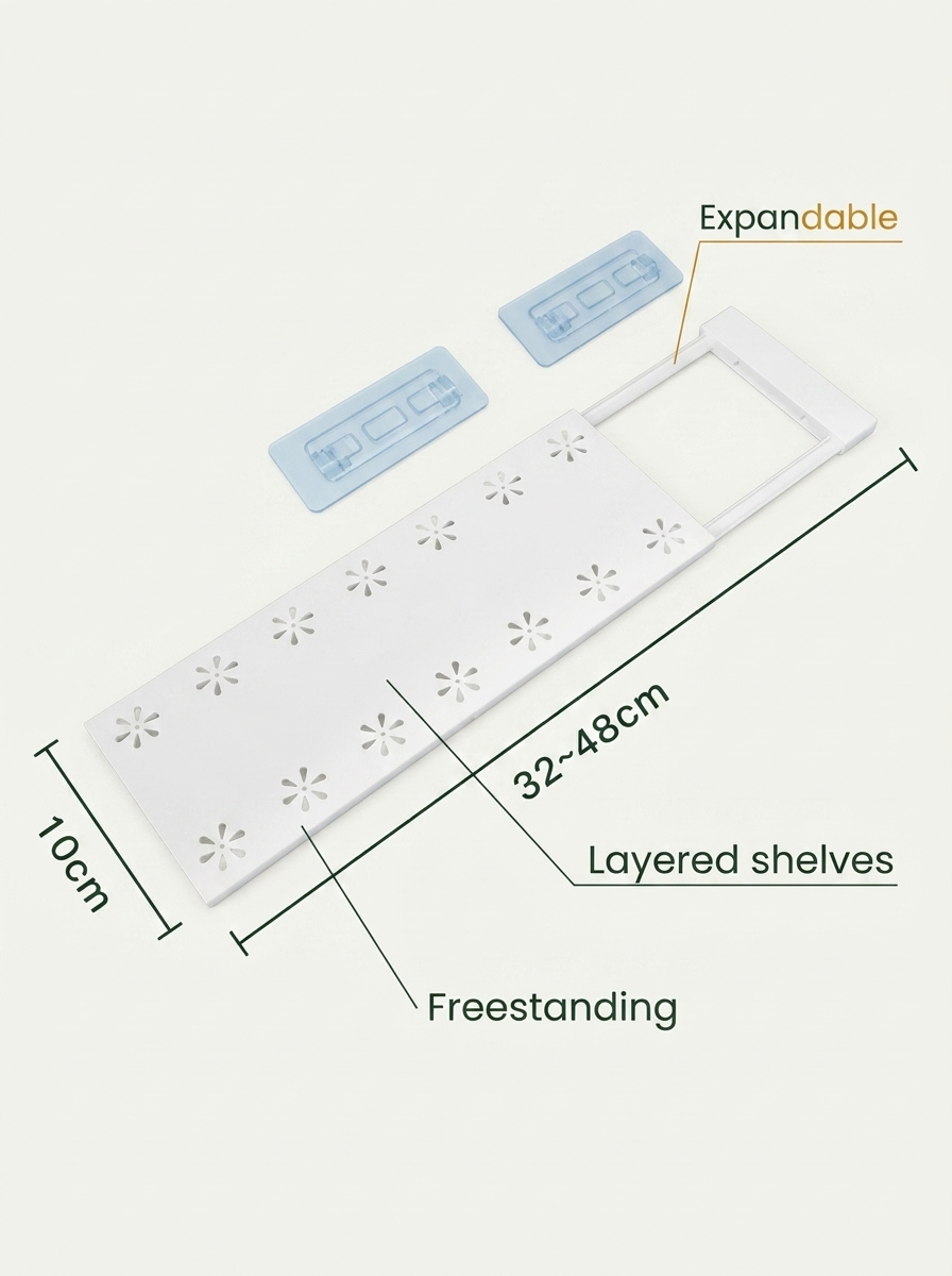 Fixless no-drill freestanding expandable wardrobe shelf in white