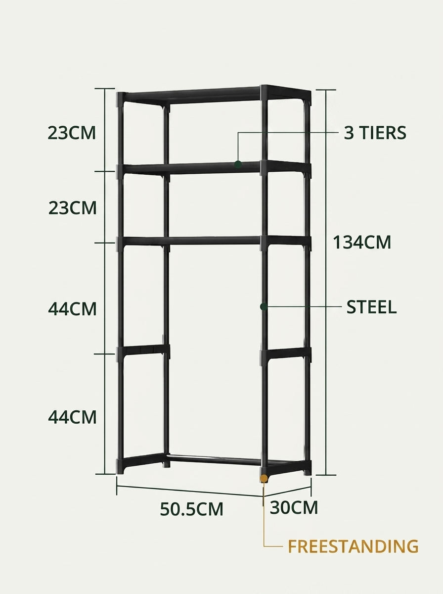 Fixless freestanding black over-toilet bathroom storage rack