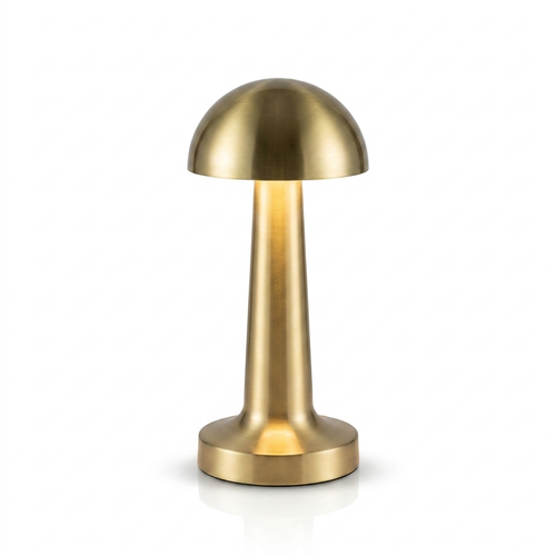 Gold cordless retro touch table lamp with a domed metal shade