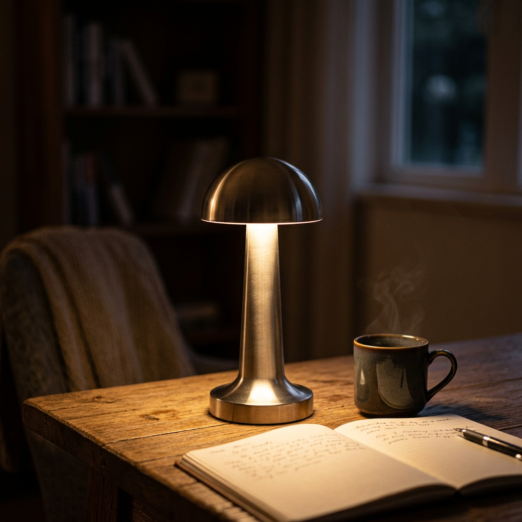 Cordless retro touch table lamp close-up