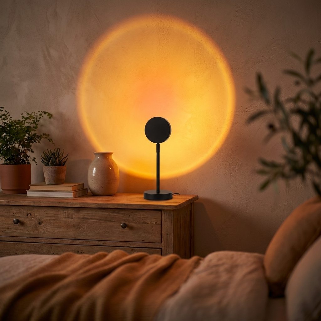 LED sunset projection lamp night light in a bedroom