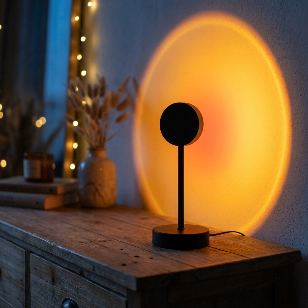 LED sunset projection lamp with warm orange light