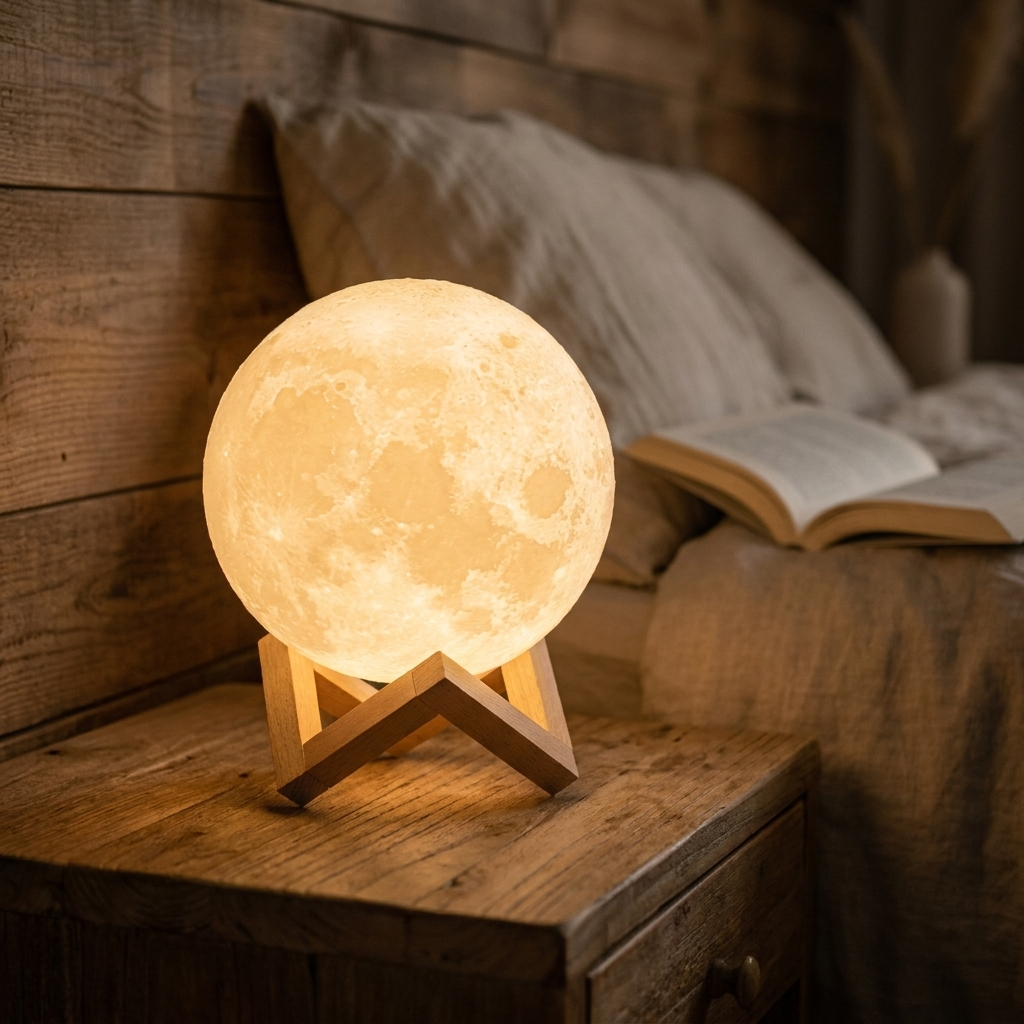 3D moon lamp night light on a stand