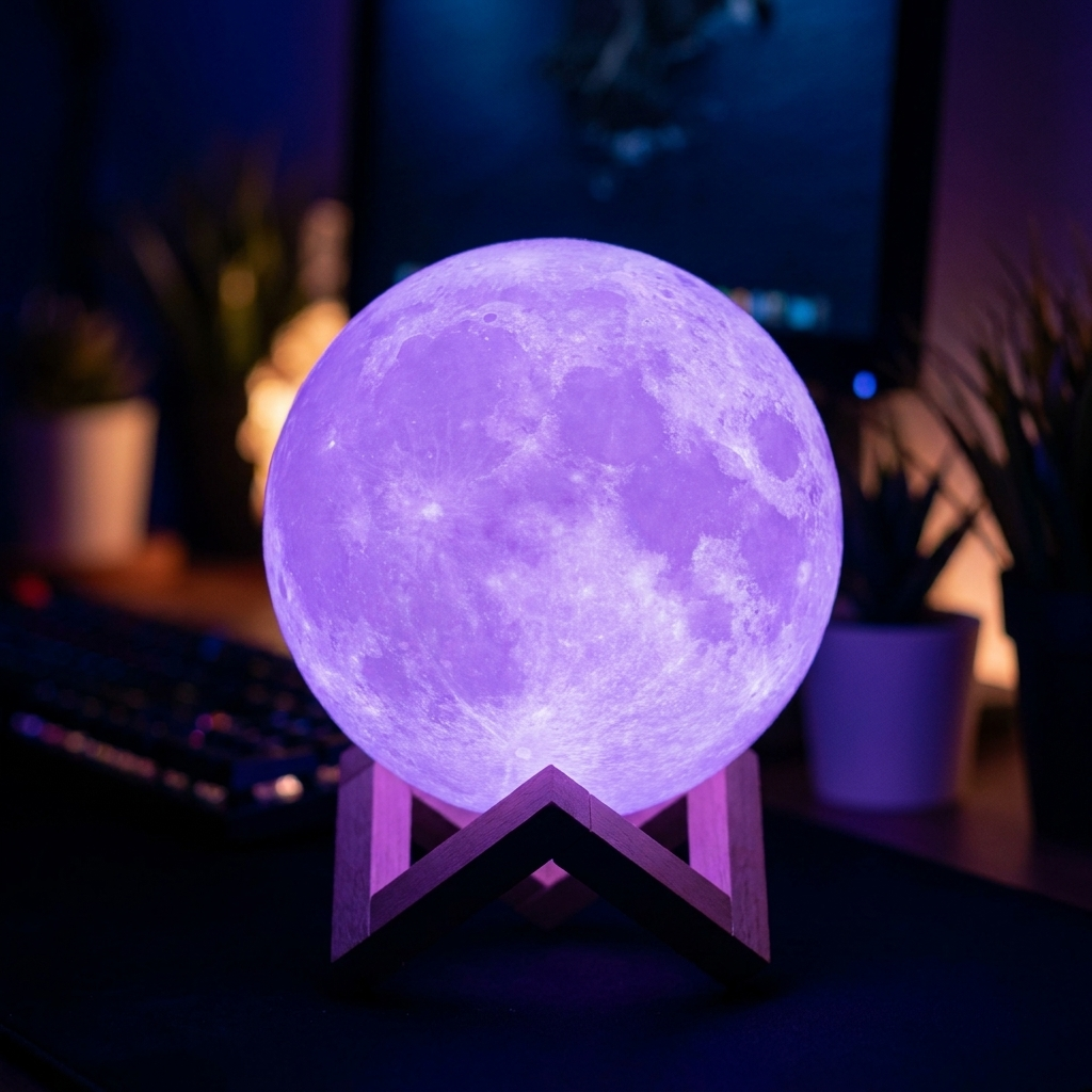 3D moon lamp night light in a bedroom