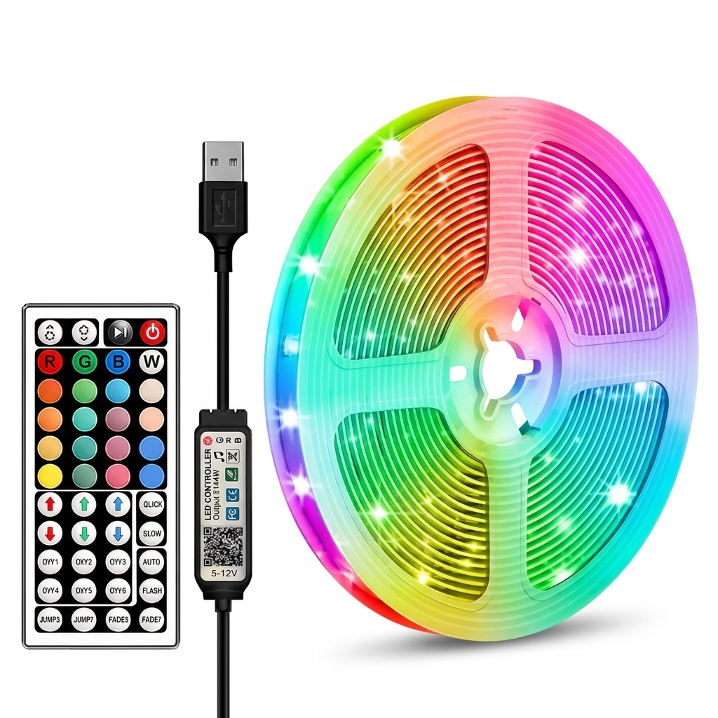 RGB LED strip light reel with USB controller