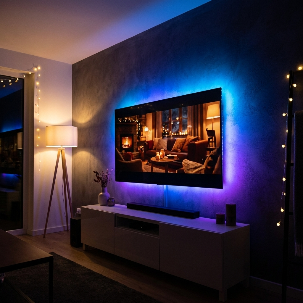 RGB LED strip lights behind a TV