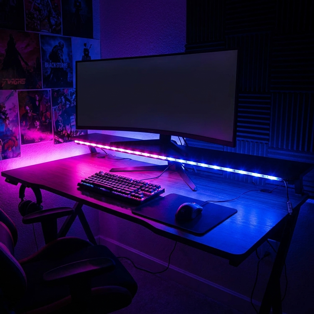 RGB LED strip lights lighting a room