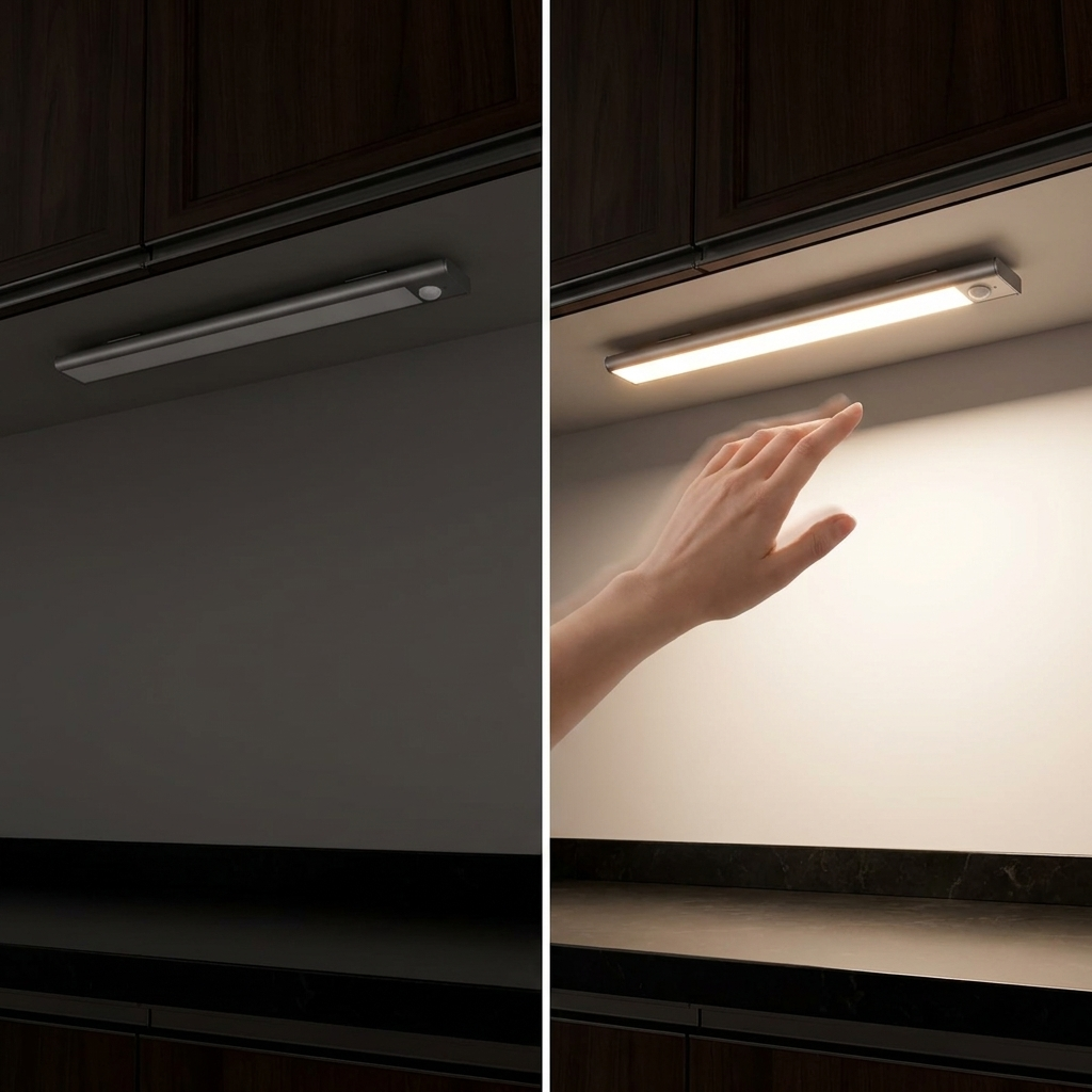 Motion sensor LED cabinet light magnetic mount detail