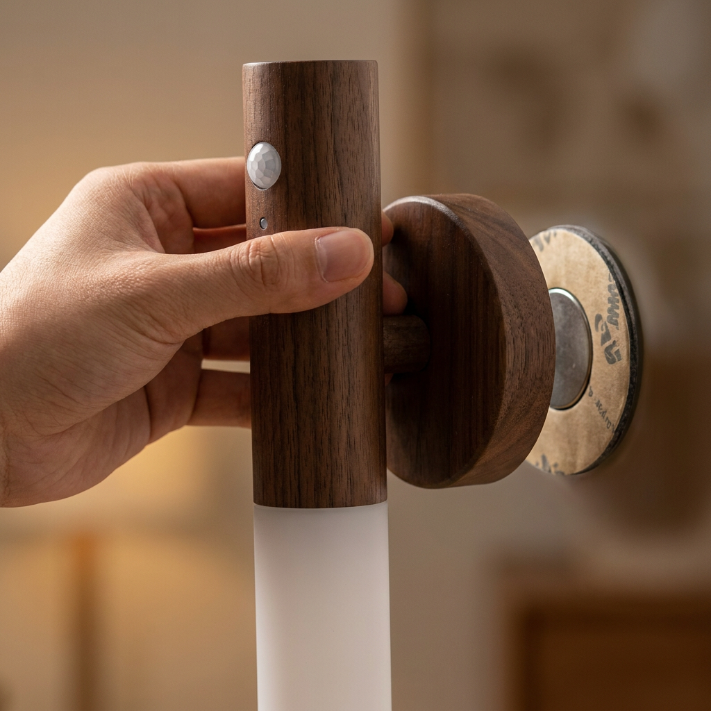Motion sensor wall light lighting a hallway