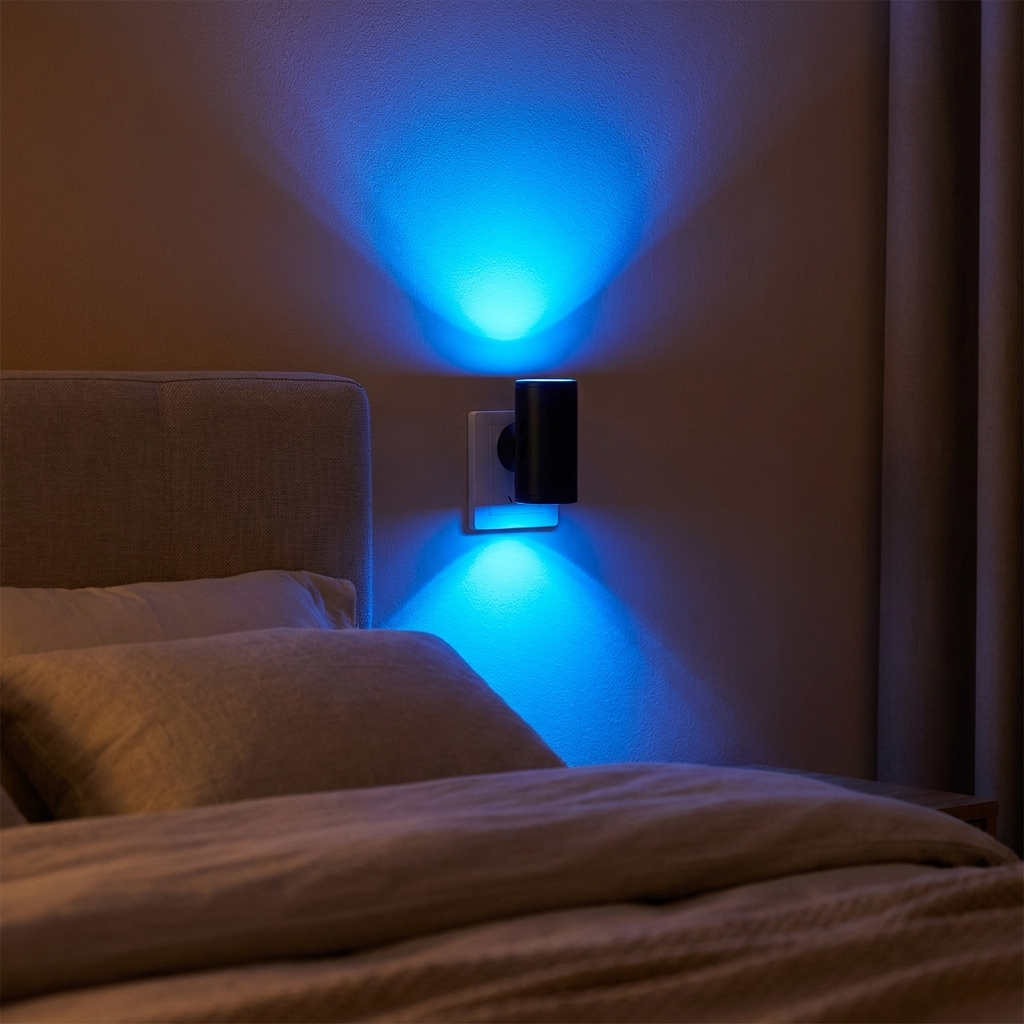 Plug-in LED night light in a hallway