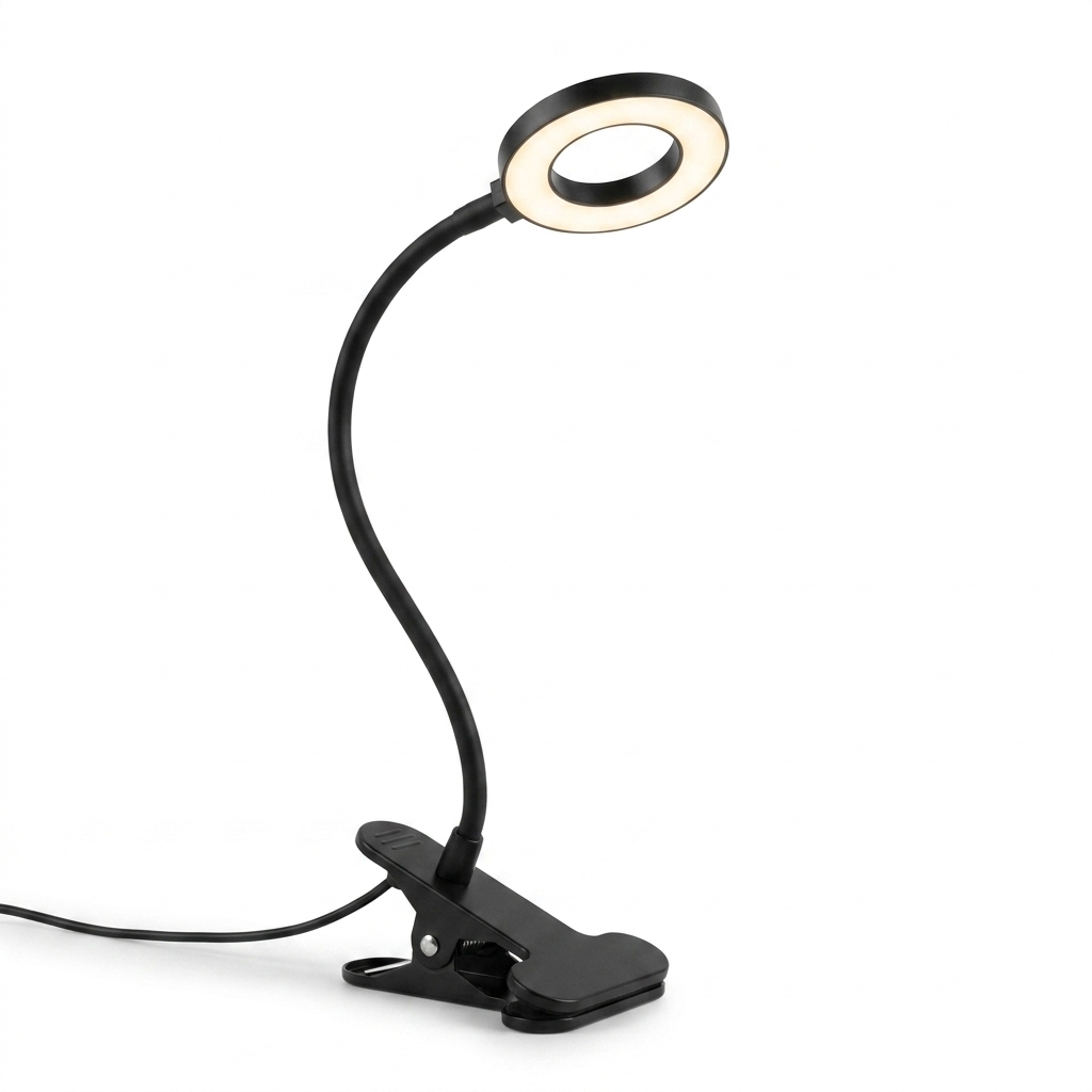 Fixless 10X magnifying LED desk lamp with clamp base and flexible gooseneck arm