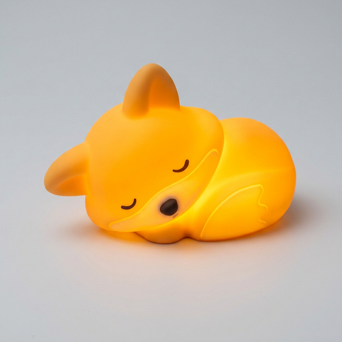 Fixless squishy silicone fox night light glowing warm, rechargeable bedside lamp